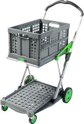 Klappmobil CLAX®, 2 Etagen, Tragkraft bis 60 kg, Lenk- & Bockrollen, inkl. 46 l Klappbox, Aluminium & Kunststoff, grau/grün
