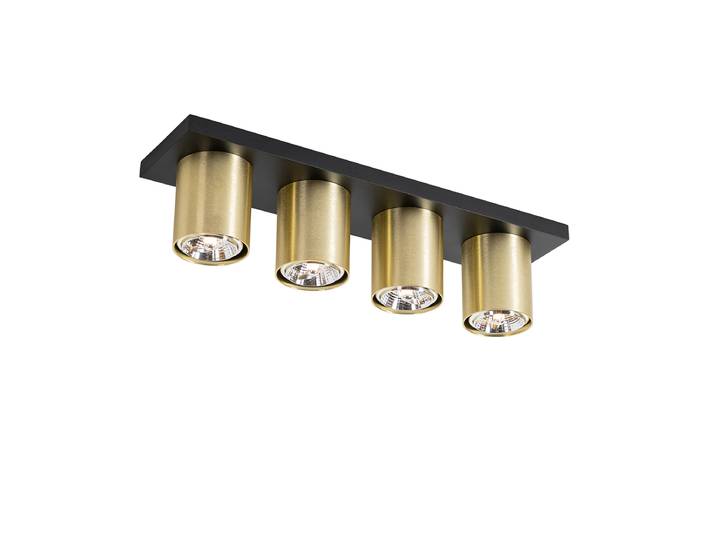 Spot de plafond moderne noir avec or 4 lumières - Tubo