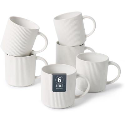 Becher OTTO HOME "Kaffeebecher Ylvii, 6er Set", weiß (reactive weiß), H:9,8cm Ø:9,4cm, Steinzeug, Trinkgefäße, Becher, Riffeloptik, spülmaschinenfest und mikrowellengeeignet, 460 ml