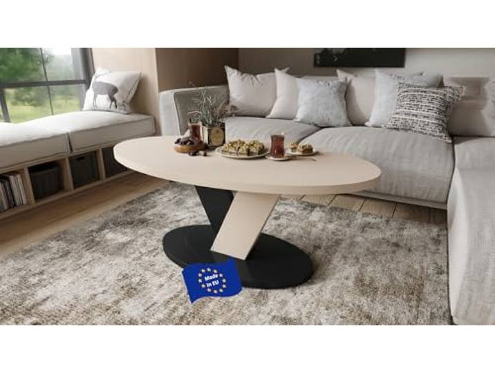 designimpex Design Couchtisch Lova Beige matt/Schwarz matt 110x45x60 cm oval Couch Table Ablage Stubentisch Living Room Table Moderne Tische ovaler Wohnzimmertisch Sofa Wohnzimmer Küchentisch