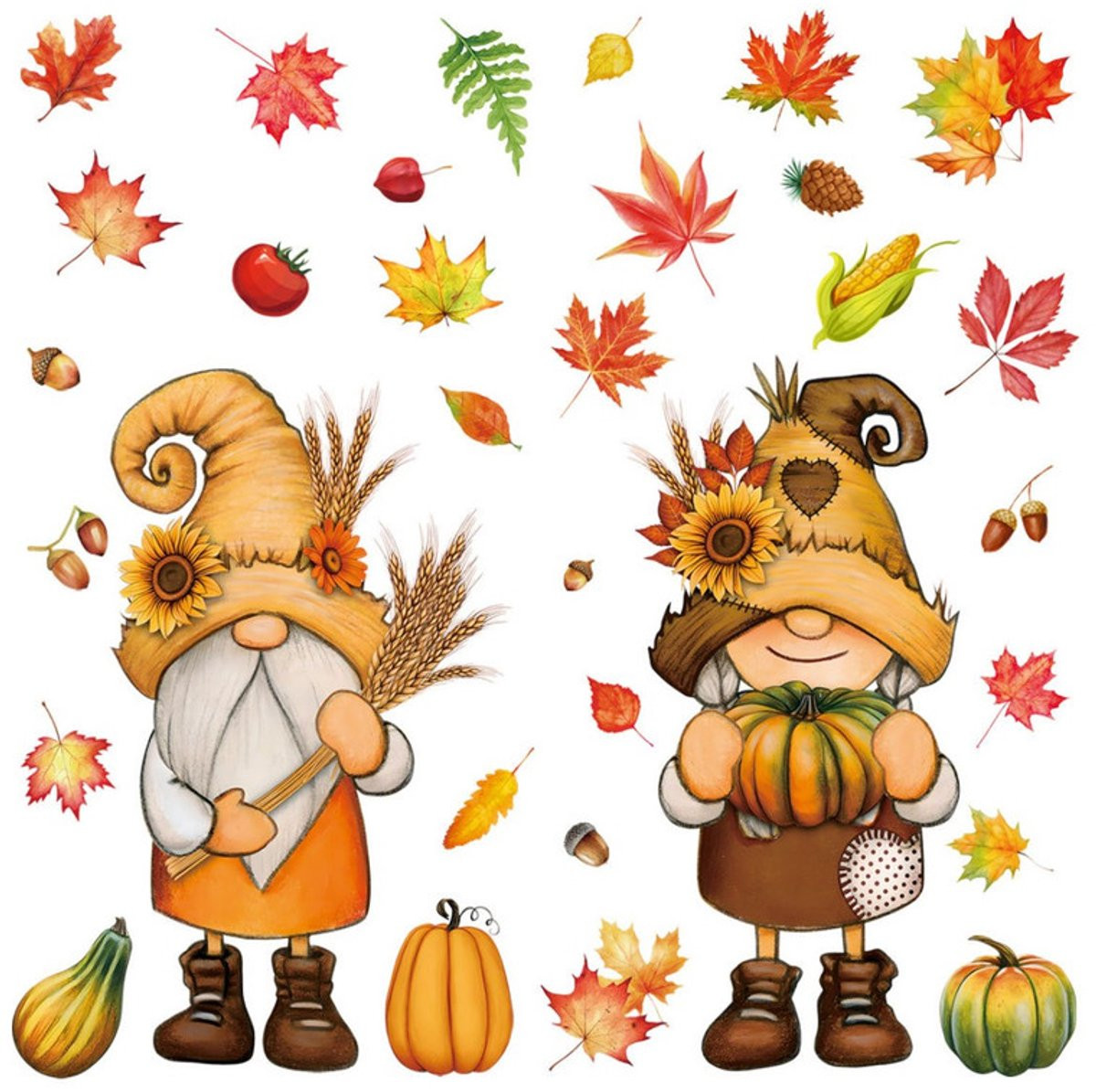 Thanksgiving Herfst Raamstickers - 2 vellen met 34 stickers - Pompoen, Plant en Esdoornblad - Verwijderbare PVC Decoratie - 33 x 100 cm