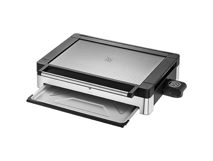 WMF Lono Tischgrill elektrisch mit Glasdeckel, beschichtete Grillplatte, herausnehmbare Auffangschale, spülmaschinenfest, Edelstahl matt, 2200 Watt