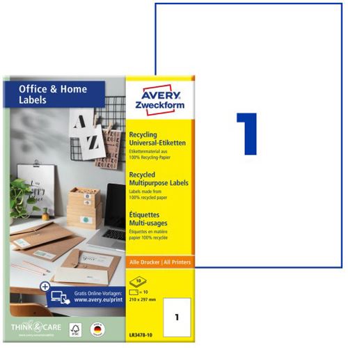 AVERY Zweckform 10 Etiketten LR3478-10 weiß 210,0 x 297,0 mm