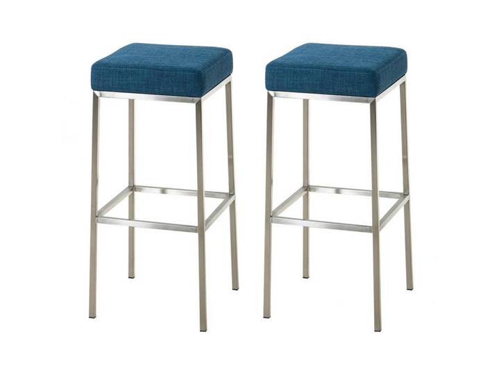 CLP Barhocker 2er Set Stoff Blau, Metall, 37x80x37 cm, Esszimmer, Barmöbel, Barhocker