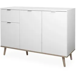 KOMMODE weiß matt, Eiche Sonoma massiv 120 cm, Sideboard 3-türig