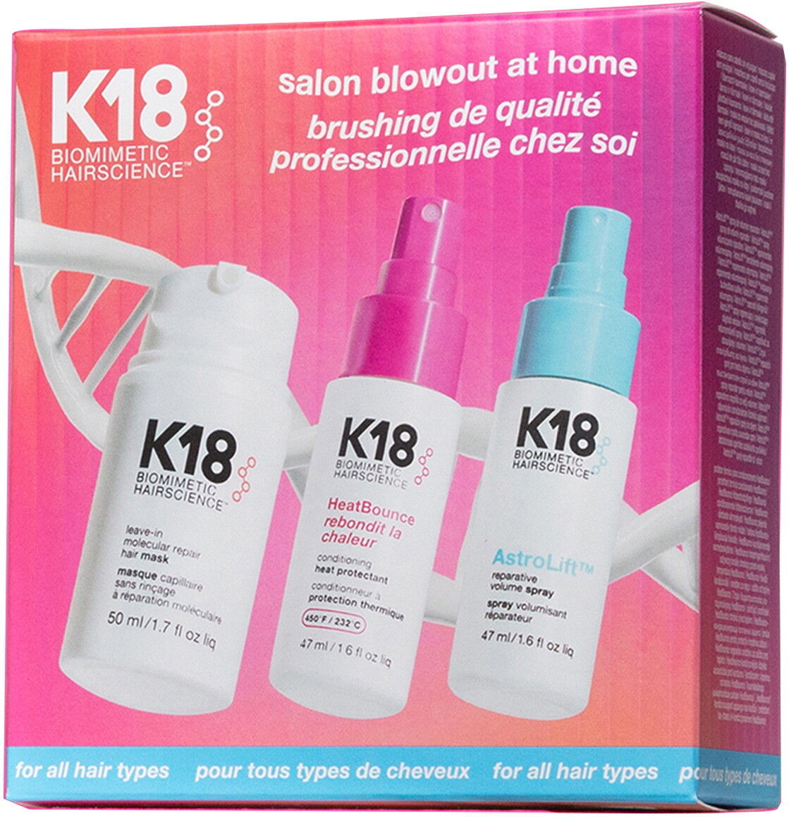 144ml K18 Biomimetic Hairscience Blowout at Home Set (Maske 50ml + Hitzeschutzspray 47ml + Volumenspray 47ml)