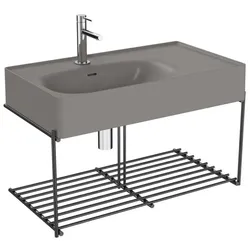 VitrA Equal Waschtisch-Set 66055 mit Waschtisch asymmetrisch 80 cm, steingrau matt VC, mit Ablage Metall schwarz matt