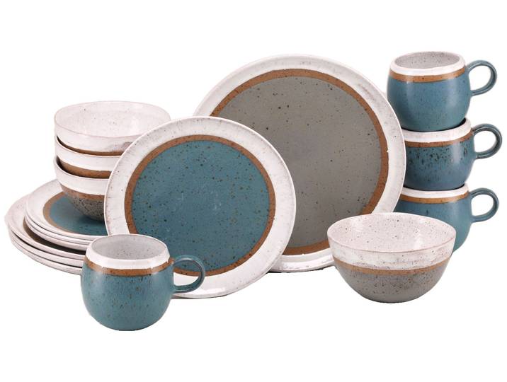 Kombiservice CREATABLE Fjord Bunt, Service, 16-tlg. , blau (bunt), 16, Steinzeug, Geschirr-Sets, Kombiservice, Skandinavisches Design, Reativglasur