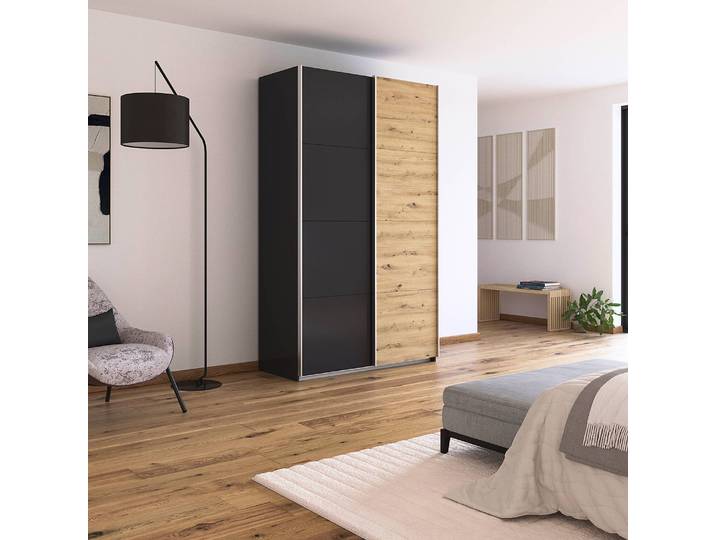 Schwebetürenschrank - Zweifarbig 136cm Grau/Graumetallic