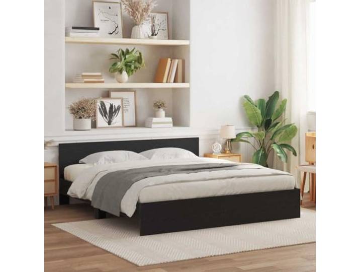 RJPLMFV Bettgestell, Eiche, Schwarz, 203 x 185 x 70 cm Mit Wand-Kopfteil, modernes Design, inklusive Lattenrost, Holz