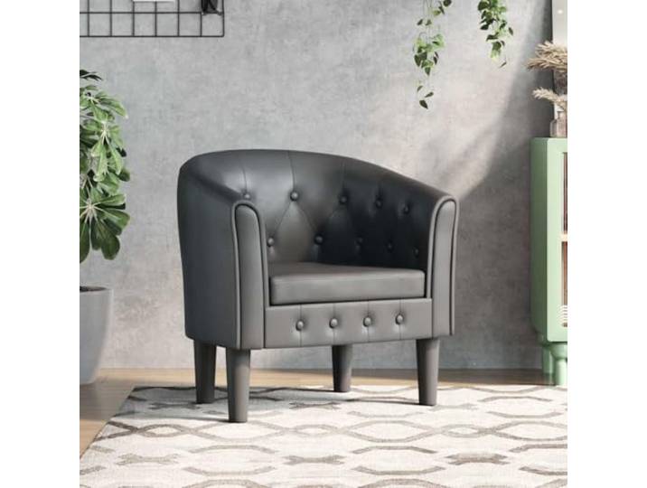 Clubsessel Grau PU-Kunstleder mit Knopfheftung, Belastbar Bis 110 kg Modernes Design, pflegeleichte Oberfläche, robustes Holzgestell, dicke Polsterung, vielseitig einsetzbar