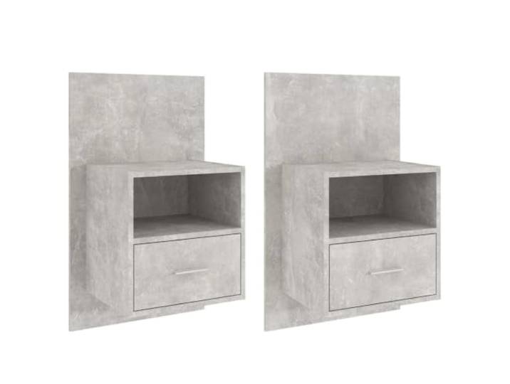 Fisinber Wand-Nachttisch 2er Set Betongrau mit Schublade, Holzwerkstoff Schwebender Nachtschrank fürs Schlafzimmer: Platzsparende Wandmontage mit Ablage und geräumiger Schublade in Beton-Optik.