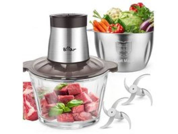 Hachoir électrique - BEAR - Tritatutto 2L+1.8L - 600W - 2 vitesses - Bols 2L verre & 1 8L inox