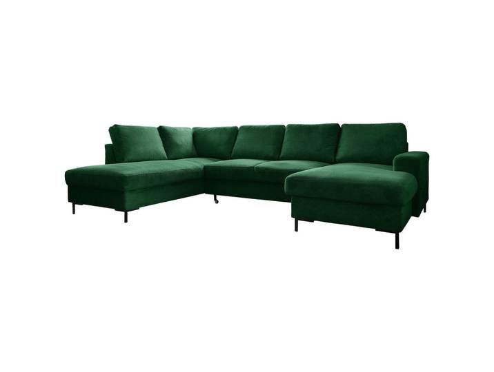 Mid.you Wohnlandschaft, Smaragdgrün, Metall, 8-Sitzer, U-Form, Ottomane links, 303x197 cm, Made in EU, Liegefunktion, Rücken echt, Wohnzimmer, Sofas & Couches, Wohnlandschaften, Wohnlandschaft U-Form