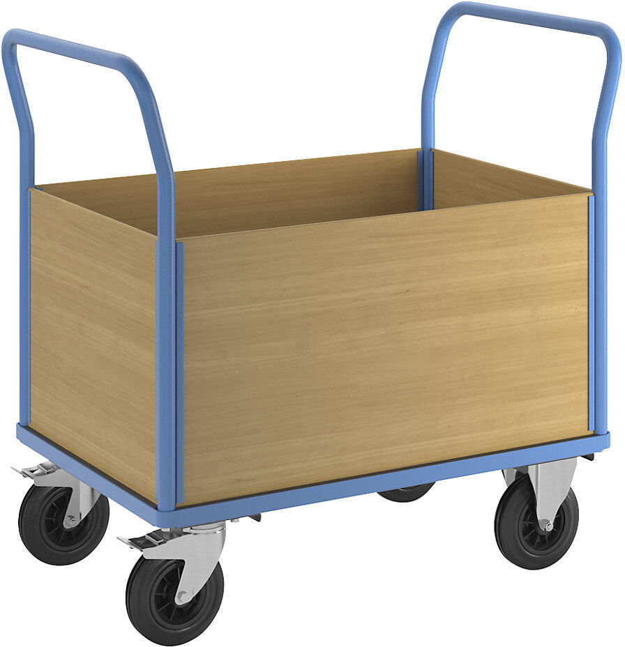 Plattformwagen mit Holzwänden, mit 4 hohen Wänden, LxB 1050 x 700 mm, Vollgummi eurokraft pro