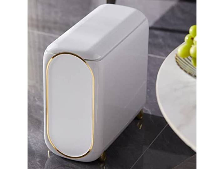 OIFAODAO Mülltonnen， Kleiner 10L Mülleimer mit Druckdeckel und Rädern Büro Schlafzimmer(/White)