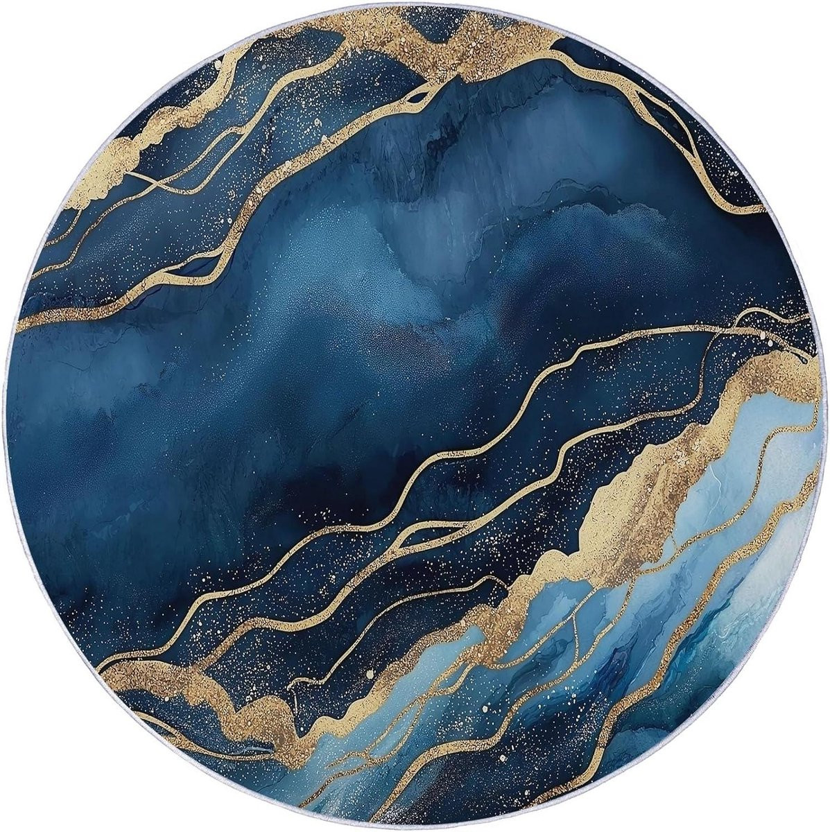 Rond Vloerkleed Kindertapijt Cirkel Blauw Goud - Diameter: 60 cm