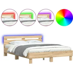 vidaXL Bettgestell mit Kopfteil LED-Beleuchtung Sonoma-Eiche 140x200cm
