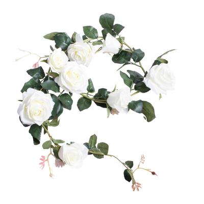 Kunstblume BOTANIC-HAUS "Rosengirlande Dijon", weiß, B:10cm H:10cm T:140cm Ø:10cm, Kunststoff, Kunstpflanzen
