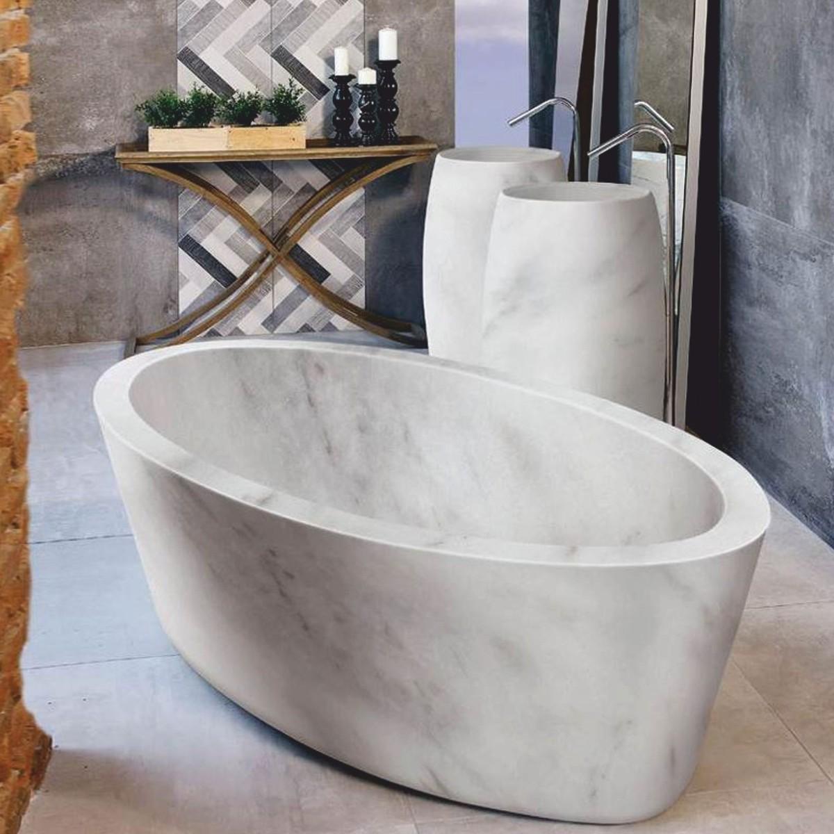 Casa Padrino Freistehende Luxus Marmor Badewanne Weiß 190 cm - Badezimmer Interior
