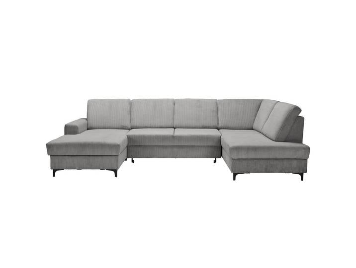 Stylife Wohnlandschaft ink. Funktionen, Grau, Metall, Ottomane rechts, U-Form, 317x185 cm, Made in EU, Rücken echt, Wohnzimmer, Sofas & Couches, Wohnlandschaften, Wohnlandschaft U-Form