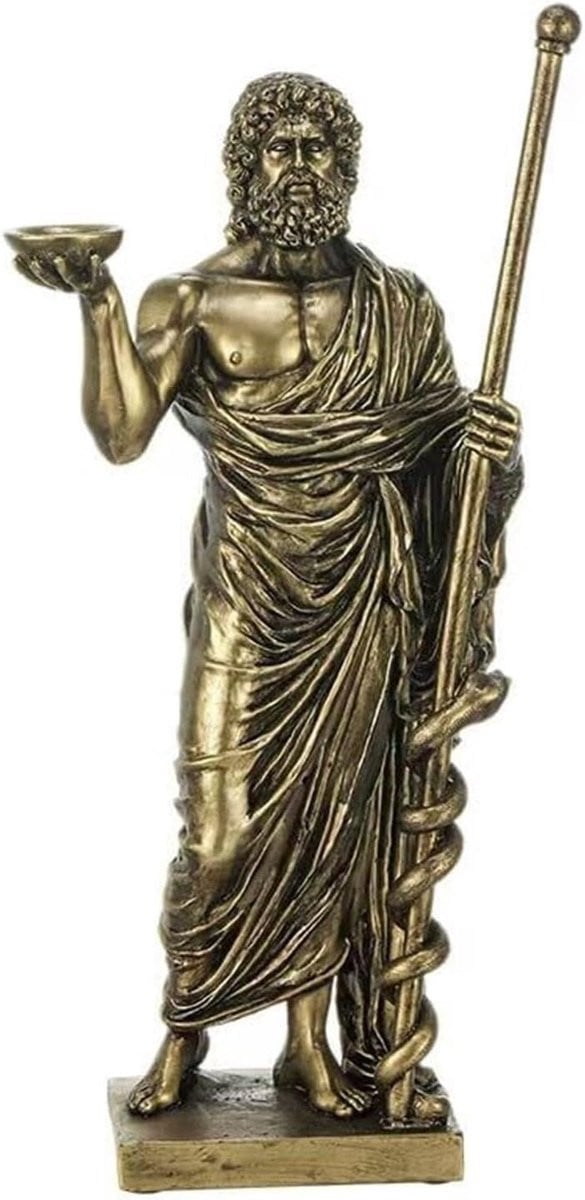 Bronskleurig Griekse God Beeld Asklepius Sculptuur voor Huisdecoratie, Hoogte: 36 cm