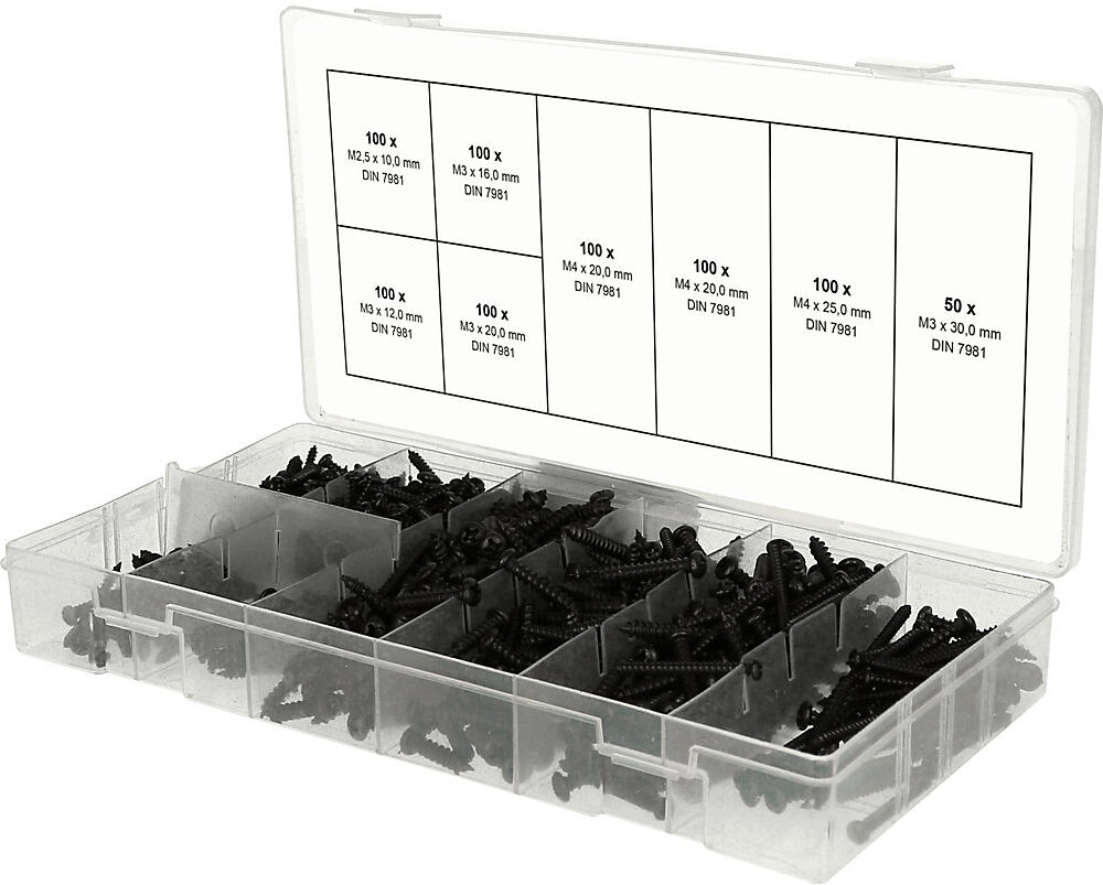 Sortiment Linsenkopf-Blechschrauben, 750 Teile, M2,5 - M3 KS Tools