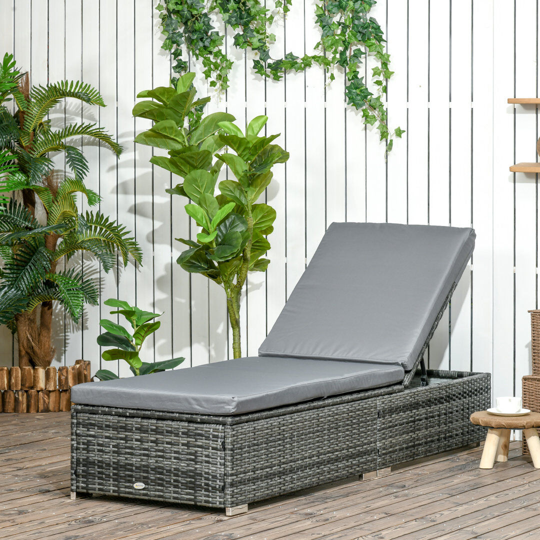 Brayden Studio Adoni PE Rattan Sun Lounger w/ Five-Position Back Mixed Grey Grey 30cm H X 195cm W X 60cm L