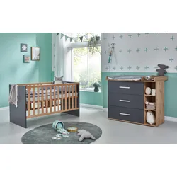 BABYZIMMER SET Alessio 2-teilig | Babybett 70 x 140 cm & Wickelkommode | Made in Germany | Anthrazit / Artisan Oak