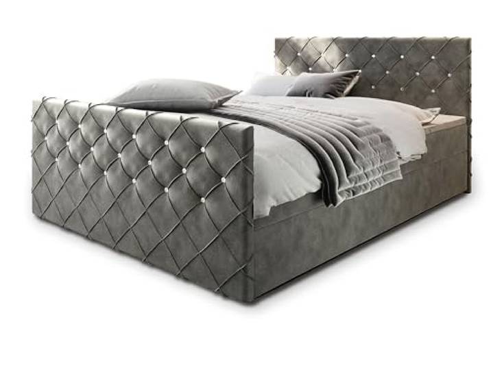 Masseno Boxspringbett Mandi 180x200 cm Komplett-Set mit Matratze und Topper, Polsterbett mit Zwei Bettkästen -Grau, Magic Velvet 2217