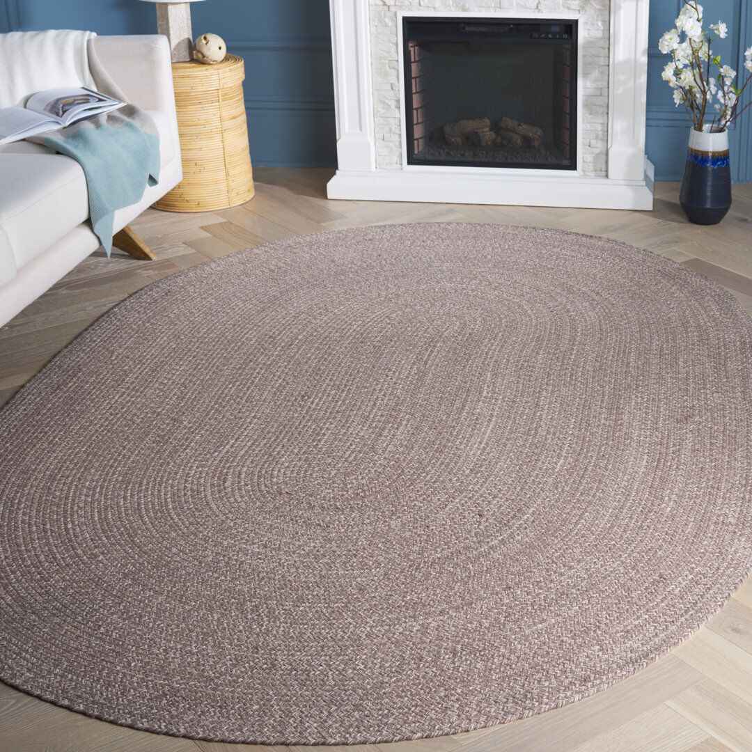 Brambly Cottage Petersburg Geometric Cotton Hand Woven Area Rug Brown;Ivory/Beige Oval 122 x 183cm