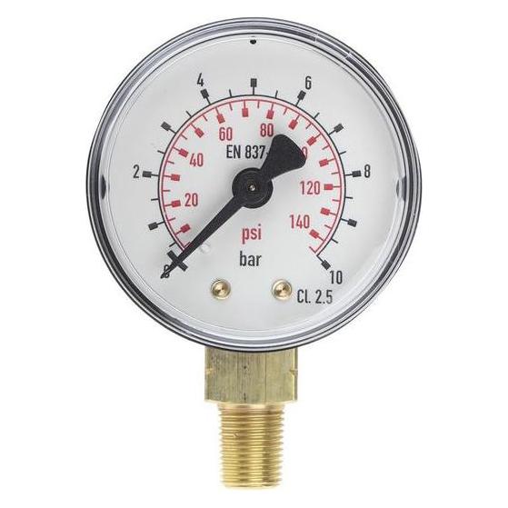 RS PRO Manometer 0bar 10bar ± 2.5%, Ø 50mm Stahl Gehäuse (777097)