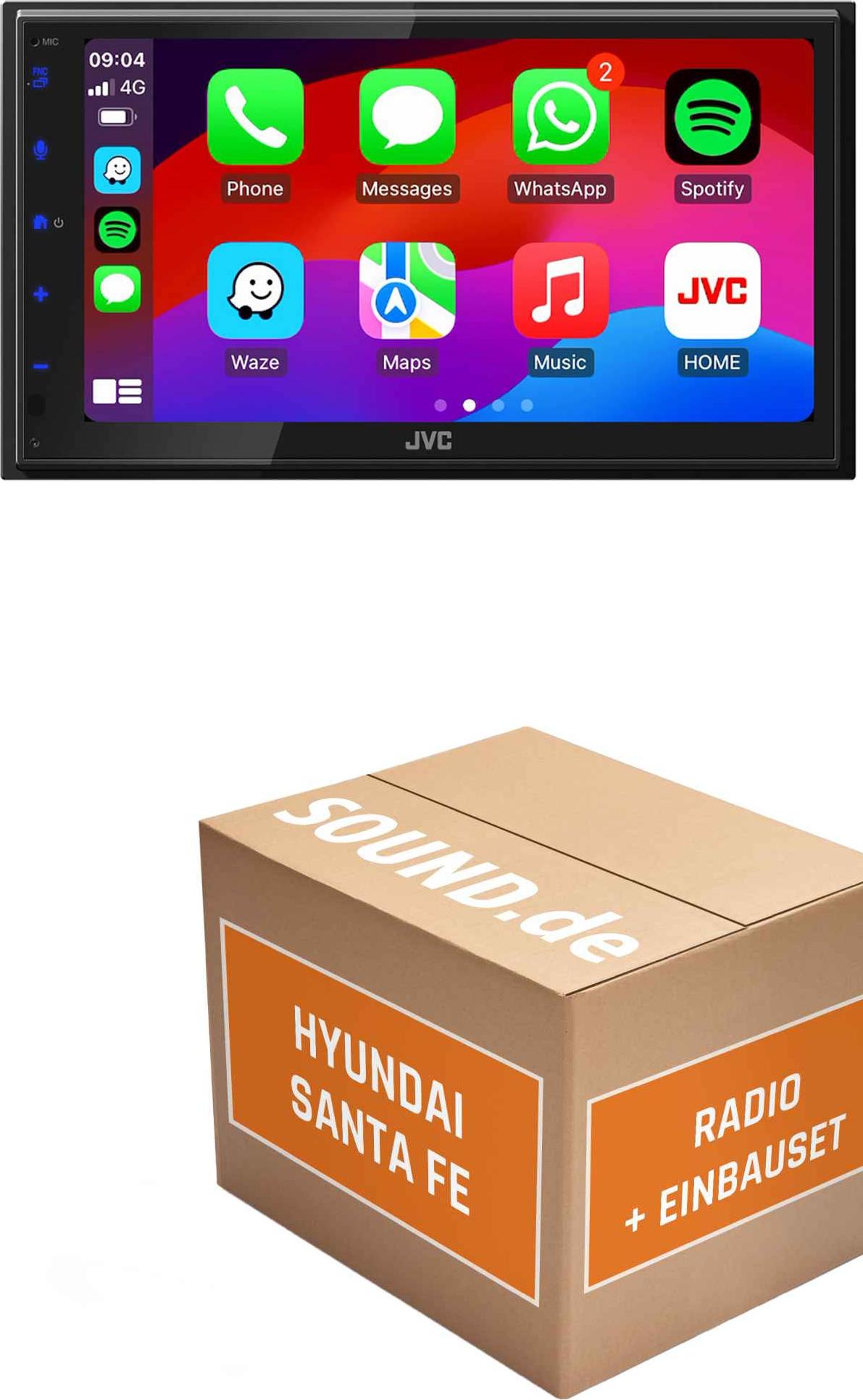 Autoradio Einbaupaket JVC KW-M695DBW passend für Hyundai Santa Fe DM | CarPlay Wireless Android Auto Wireless