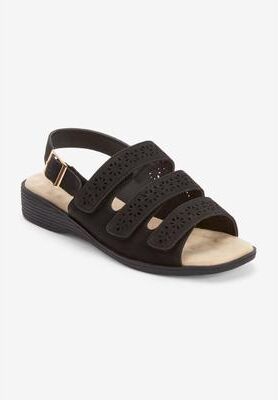 Women's The Sutton Suede-Like Adjustable Sandal by Comfortview in Black (Size 8 M)