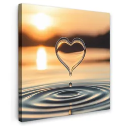 LEINWANDBILD Herz - Wasser - Sonnenuntergang - Natur - Zen Deko Wohnzimmer 20x20 cm