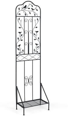 Costway 75 x 20 Inch Outdoor Metal Garden Trellis with Foldable Bottom Shelf-Black