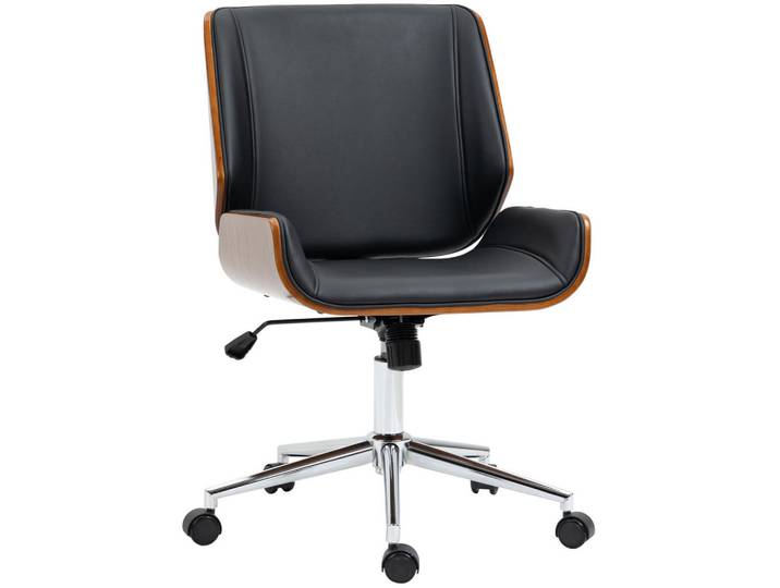 Okwish Drehstuhl 53/60/86-96 cm Schwarz aus Kunstleder höhenverstellbar, Kunststoff, 60x96x53 cm, Büromöbel, Bürostühle, Drehstühle