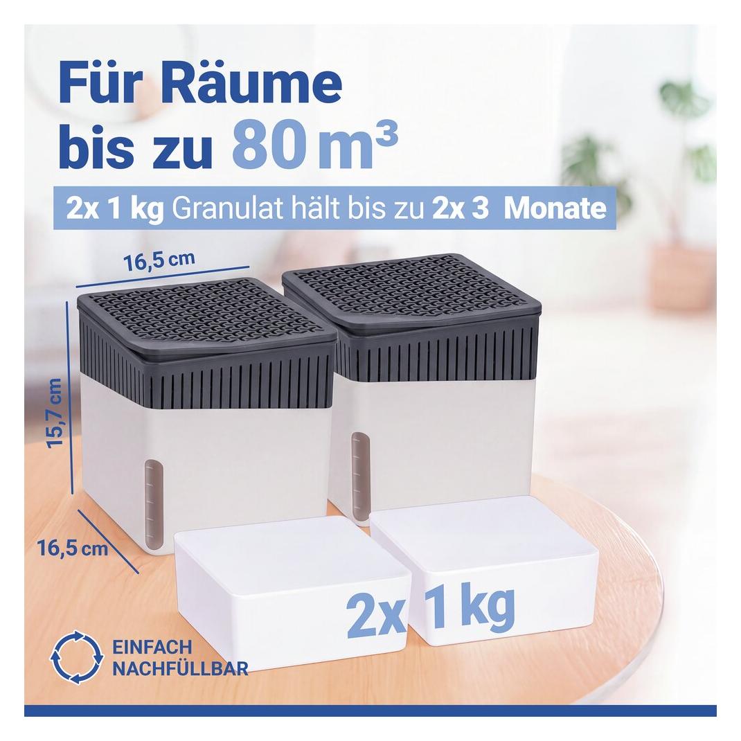 Wenko 2 Cube Raumentfeuchter, 2x 1,0 kg (80 m²) (69380800)