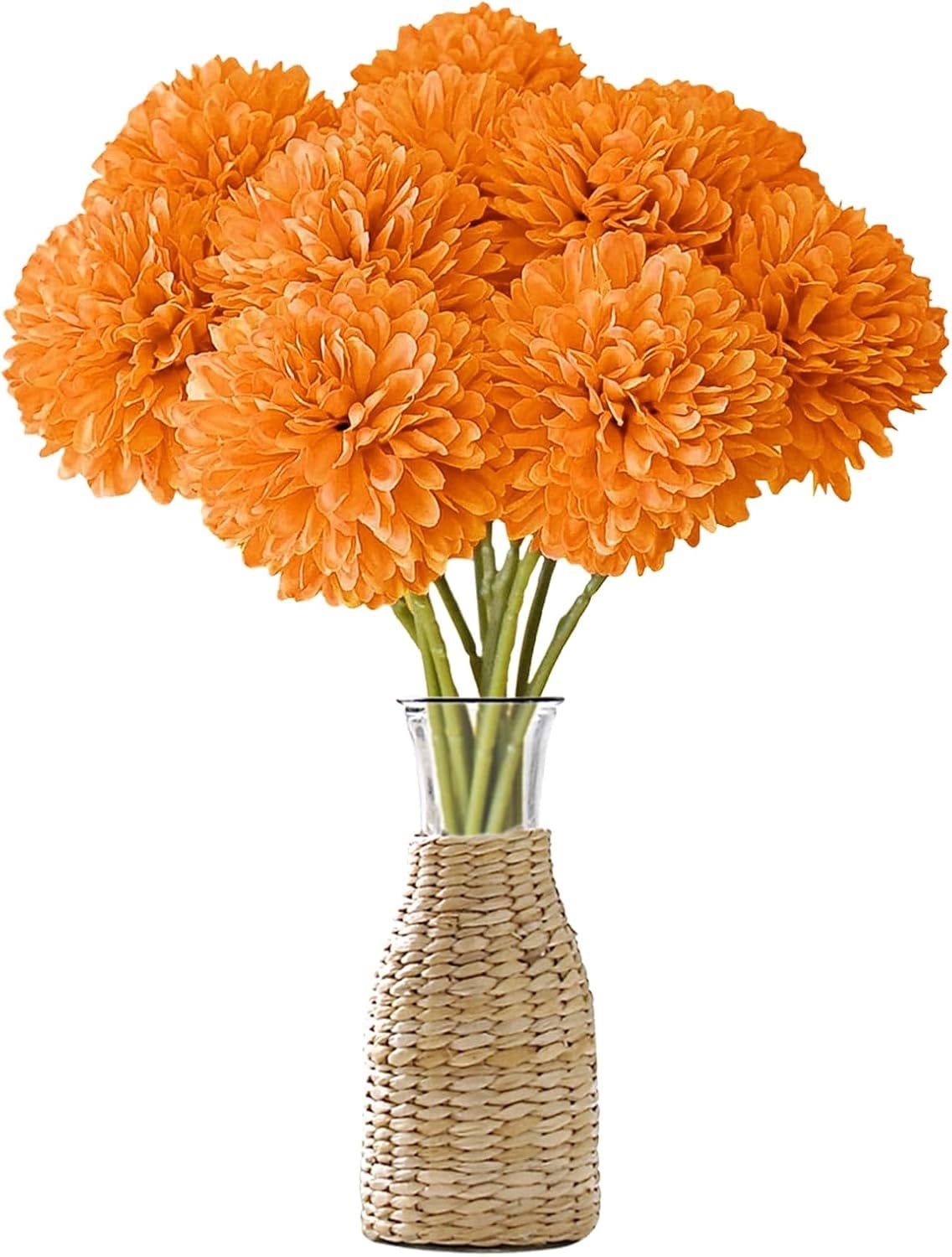 Set van 12 Oranje zijden kunsthortensia's voor realistische decoratie
