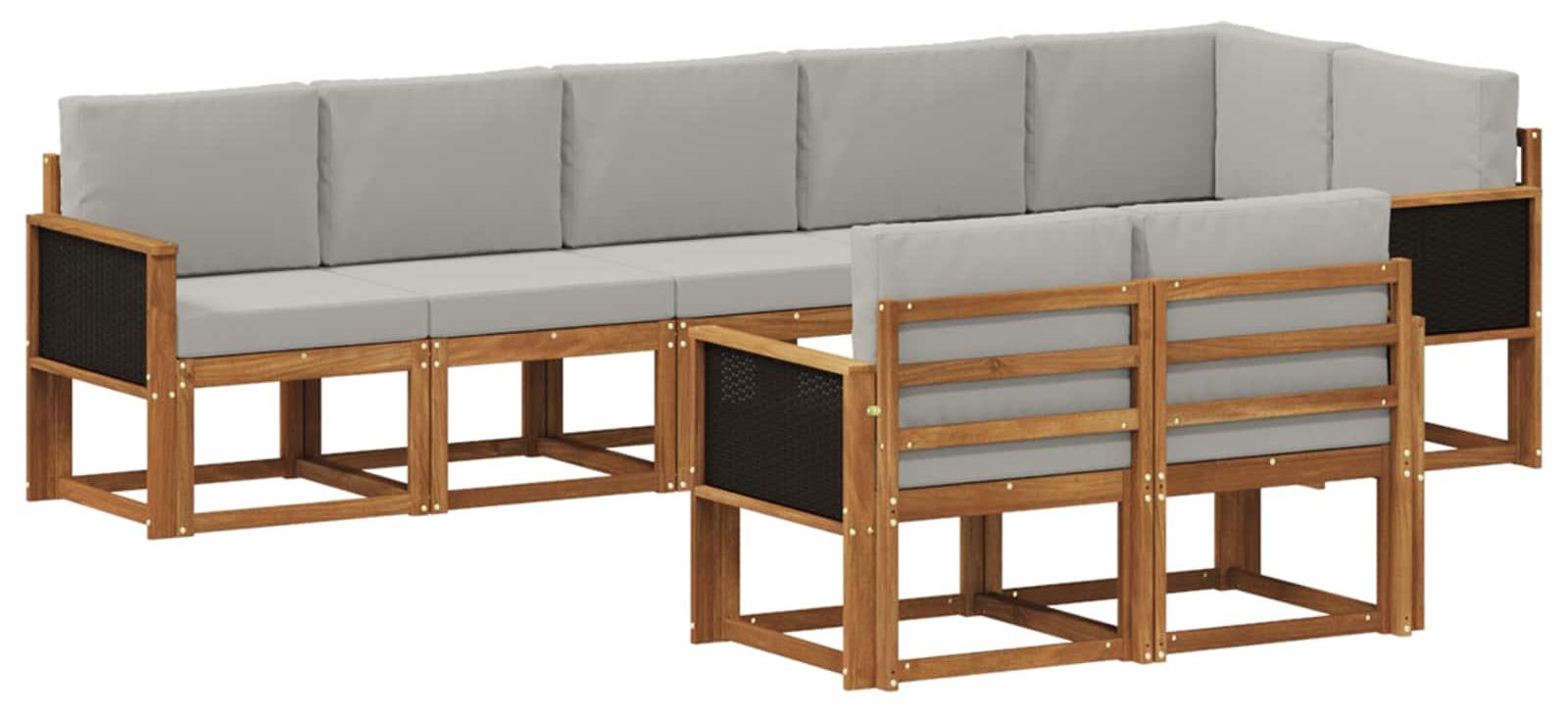 Outdoor-Sofagarnitur 8 pcs Natürlich und Hellgrau Polyester