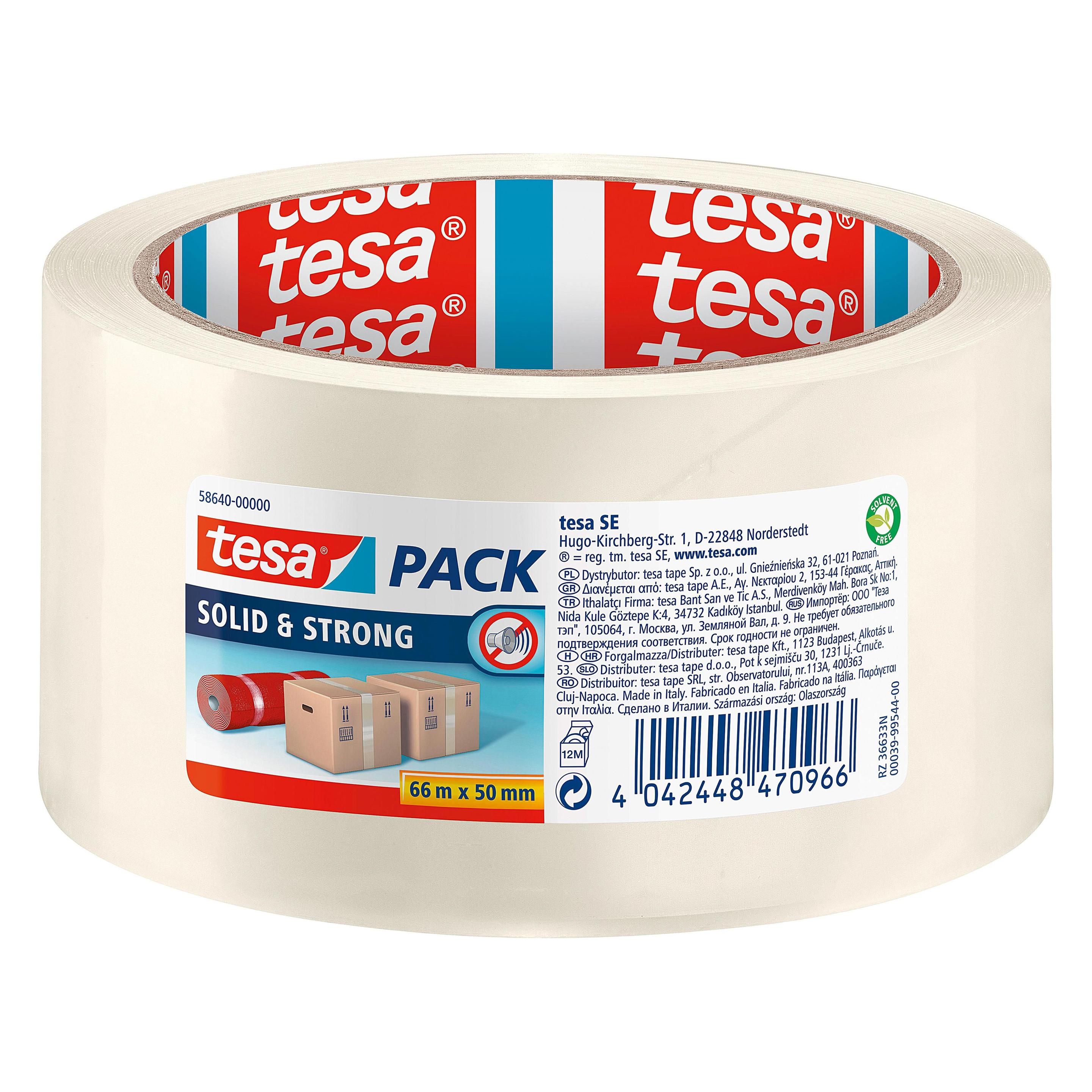 tesa tesapack SOLID & STRONG Packband, leise abrollbar (50 mm) (58640-00000-00) Mindestbestellmenge: 6 Stück