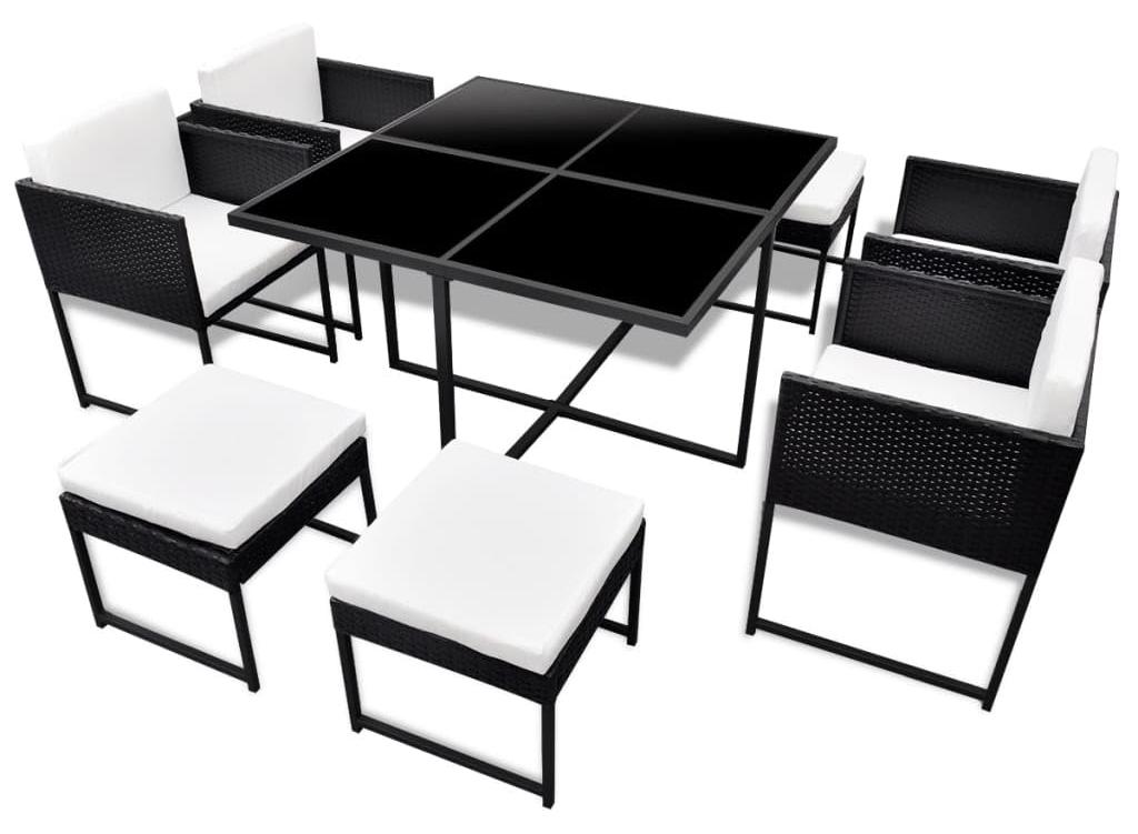 Loungeset für 8 Personen, schwarz, aus Poly-Rattan - wetterfeste Gartenmöbel - inklusive Kissen
