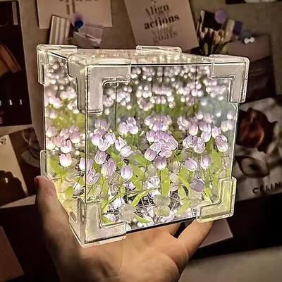 Kreatives Diy Tulpenblumenmeer Würfel Dreidimensional kleine Nachtlampe Materialpaket für Freundin Paare Freundinnen Valentinstagsgeschenk