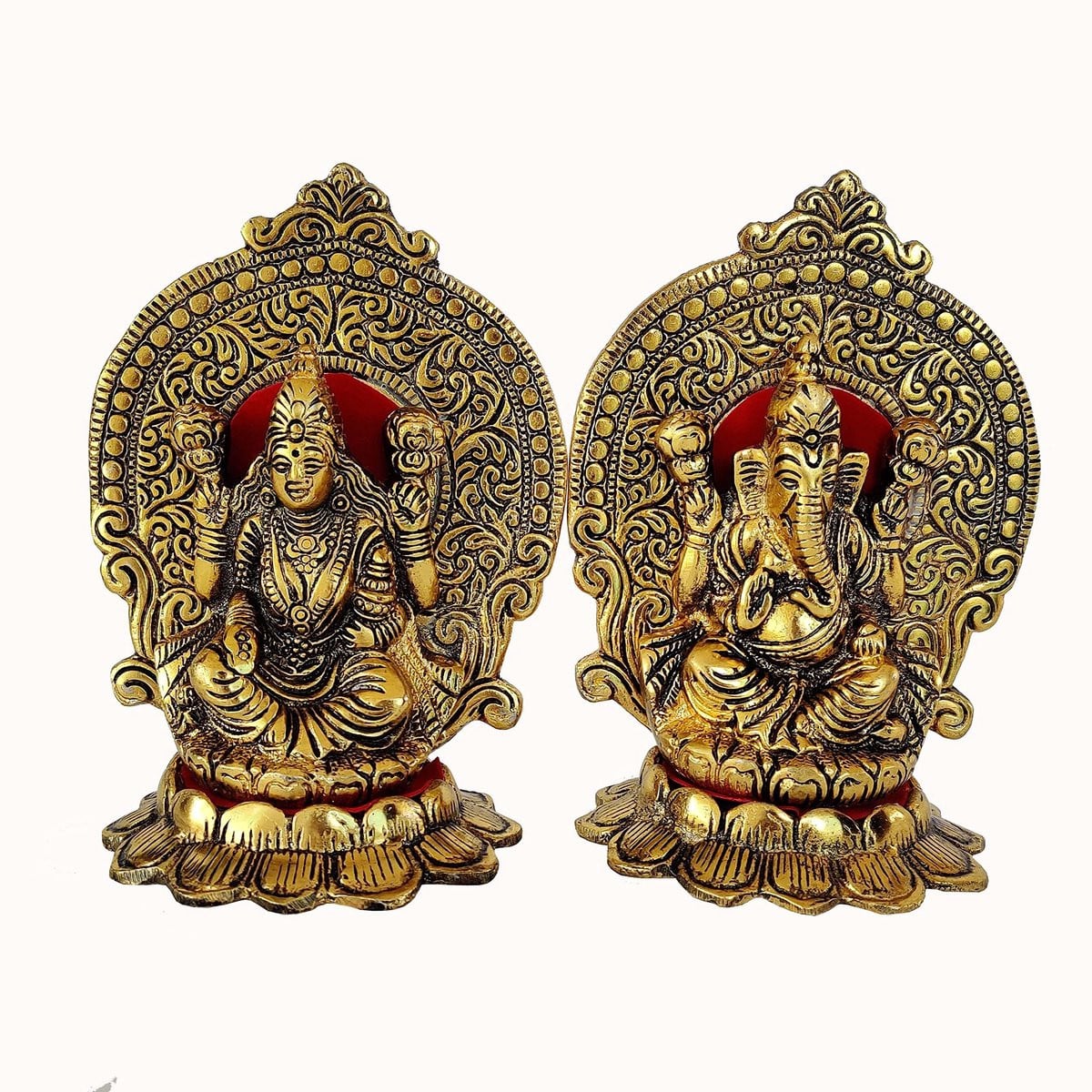 Ganesha Lakshmi Beeld in ivoor met antiek-look voor huisdecoratie en mandir