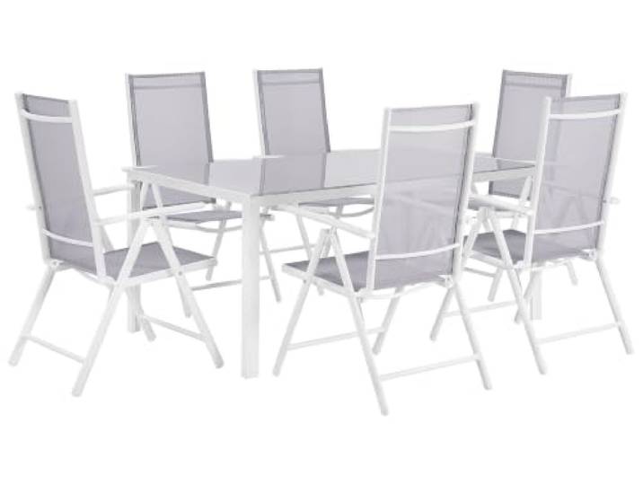 Modernes Gartenmöbel Set in Grau Tisch und 6 Stühle Aluminium Mesh Prato