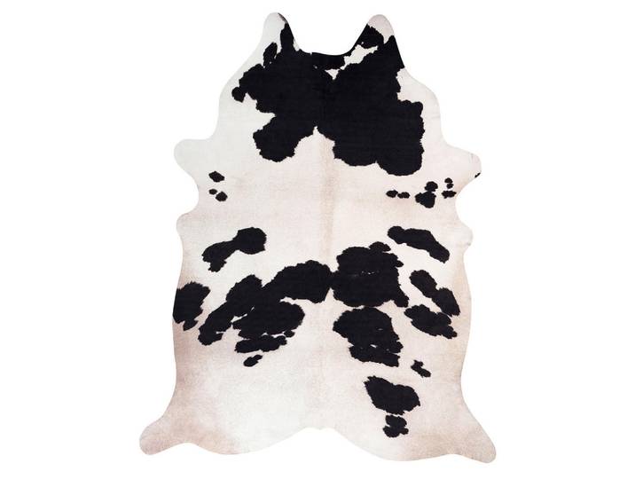 Novel Kunstfell, Schwarz, Weiss, Textil, Tier, Tierform, 155x190 cm, für Fussbodenheizung geeignet, lichtunempfindlich, strapazierfähig, leicht zusammenrollbar, rutschfeste Unterfläche, vegan, Teppiche & Böden, Teppich, Schaffell & Kuhfell