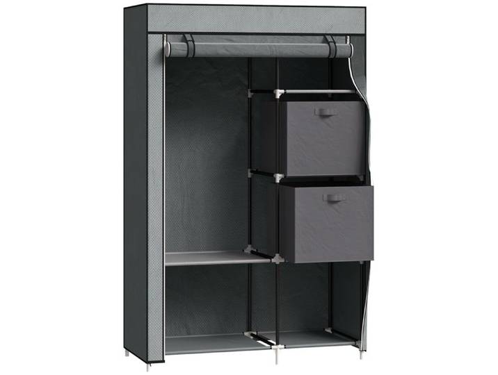 Armoire en tissu avec tiroirs - Gris foncé - 102x42 5x162 5 cm - Tringle à vêtements - 6 étagères - Fermeture éclair