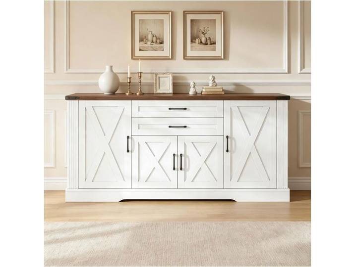 Buffet blanc buffet de cuisine à 4 portes et 2 tiroirs meuble de salon meuble de rangement pour salle à manger 160x39x81 5 cm