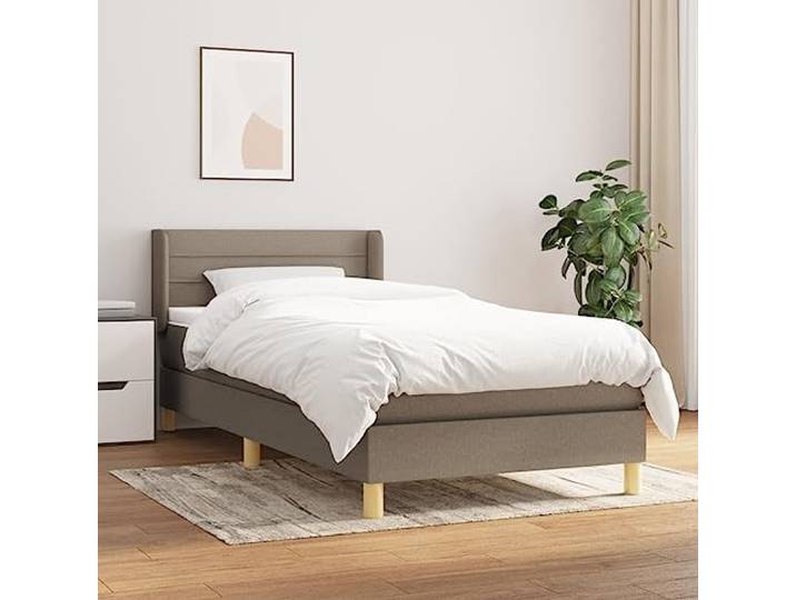 RJPLMFV Bettgestell, 90 x 190 cm, Taupe, Stoff Verstellbarer Kopf, Matratze mit Taschenfedern, mittlere Unterstützung, weicher Matratzenschoner