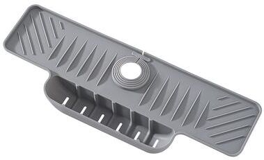 Inspire Daily Merch Kitchen Sink Drain Pad Silicone, Wash Basin Drain Pocket Long Pad, Non Slip Water Flow Guide Deposit Pad grey